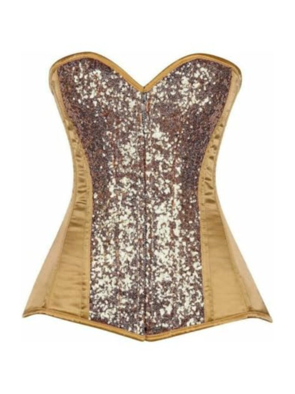 Gold Sequin Steel Boned Corset with Lace-Up Back and Zipper Front